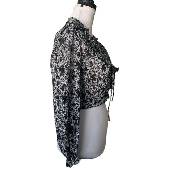 Topshop Abstract Print Long Sleeve Crop Top US Size 10 Black NWT - Picture 2 of 7